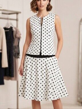 Frank Lyman Polka Dot Peplum Top & Flared Skirt Set – Size 8